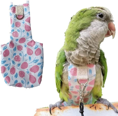 Bird Diaper Harness Flight Suit Clothes, Parrot Flight Suit with Leash, Bird Flying Clothes with Rope and Handle for Outdoor Activities Training (Pink Without Leash,Small)