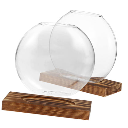 HANABASS 2sets Hydroponic Glass Planter Decorative with Eucalyptus Base for Home Office for Plant Propagation Display Clear Design for Elegant Decor