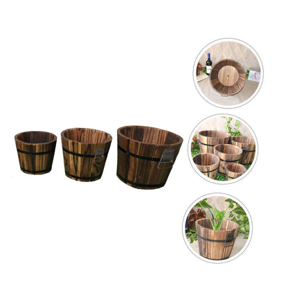 Yardenfun 3Pcs Wooden Barrel Pot Rustic Succulent Planters for Decor Wooden Bucket Planters for Indoor and Outdoor Use