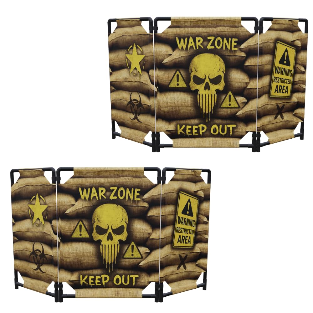 2-Pack Tactical Bunker & Foldable Battlefield Obstacles 59x34” Combat Battle Zone Fort, Compatible with Laser Tag, Foam Blaster, Birthday Activities, Party Supplies + Interactive Target Board