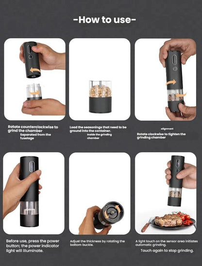Veiliss Electric Salt and Pepper Grinder Set with Battery Rechargeable, External Adjustable Coarseness, Automatic Ceramic Salt & Pepper Shakers Mills for Seniors & Weak Hands & Kids, Gift for Mother