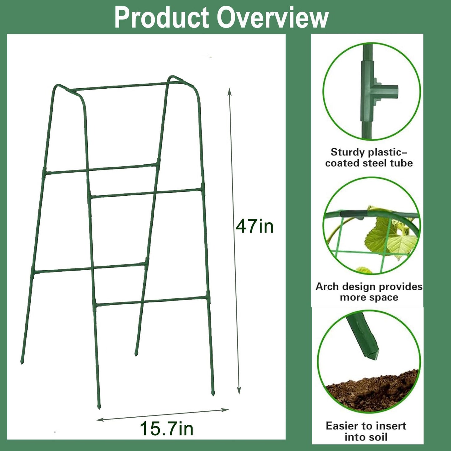 Cucumber Trellis for Plant Climbing- Cucumebr Arch Trelli for Flower Vine Vegetable Tomato Cage Raised Bed- Foldable Garden Tunnel Trellis (47x15.7in)
