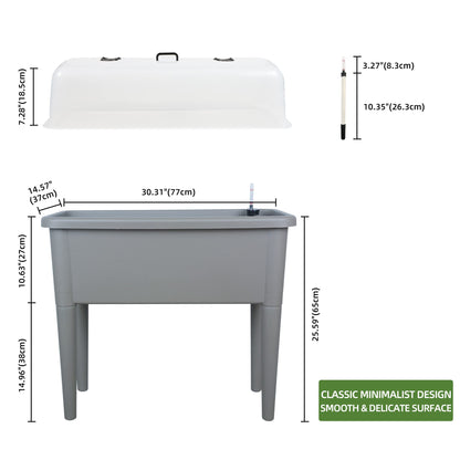 Dexceder 13.2 Gallon Self Watering Raised Garden Bed with Ventilation Transparent Lid Greenhouse, Deepen Vegetable Flower Box Planter Pot with Removeble Legs & Water Level Indicator (Deep Gray)