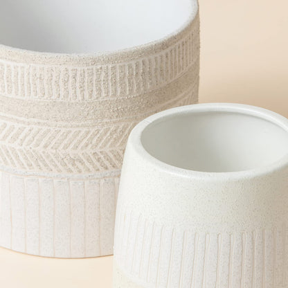 LA JOLIE MUSE Flower Pots Indoor Plant Pot Set of 2, Unique Small Ceramic Plants Planter, 6.4+ 5.1 Inch Planters, Beige