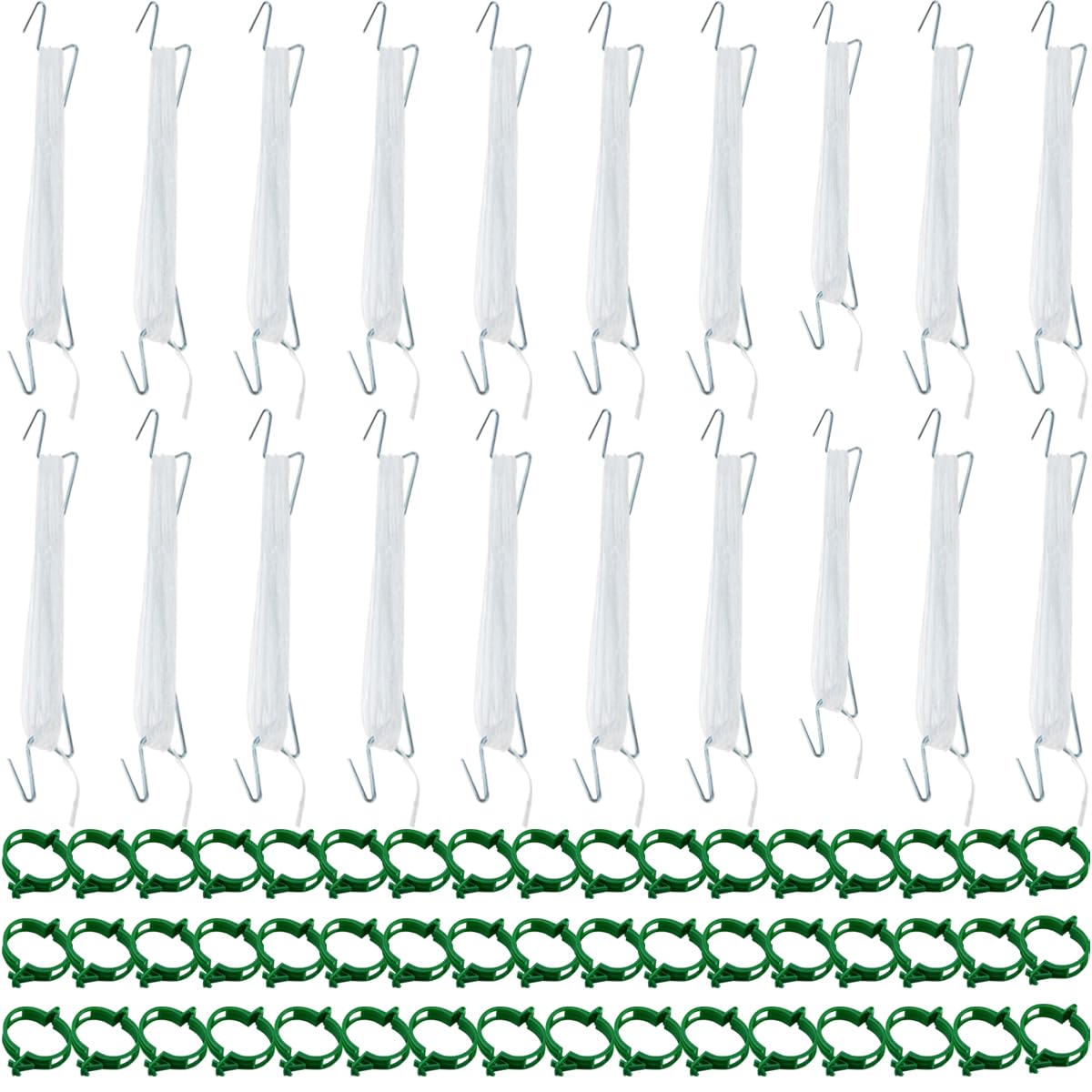 LEMGUBKP 70Pcs Tomato Hooks with String,Plant Support Clips, with 33 Feet Garden Twine - Heavy Duty Plant Trellis for Tomatoes, Cucumbers, Peppers, Vines ，Reusable Weather-Resistant Climbing Hooks