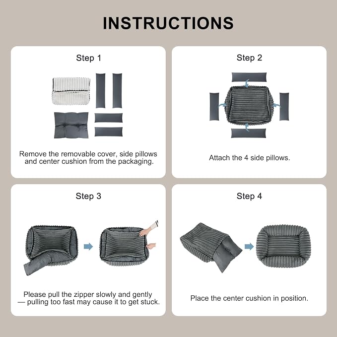 FURTIME Dog Bed for Small Medium Dog, Washable Orthopedic Pet Bed with Removable Cover, Rectangle Soft Calming Sleeping Puppy Bed Durable Pet Cuddler with Anti-Slip Bottom, Grey, M (25"x21"x7")