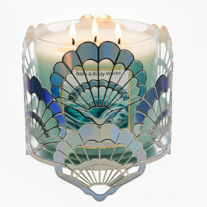 Bath & Body Works OPALESCENT Seashells – Coastal Decorative Metal Sleeve – Fits Standard 3-Wick Candles