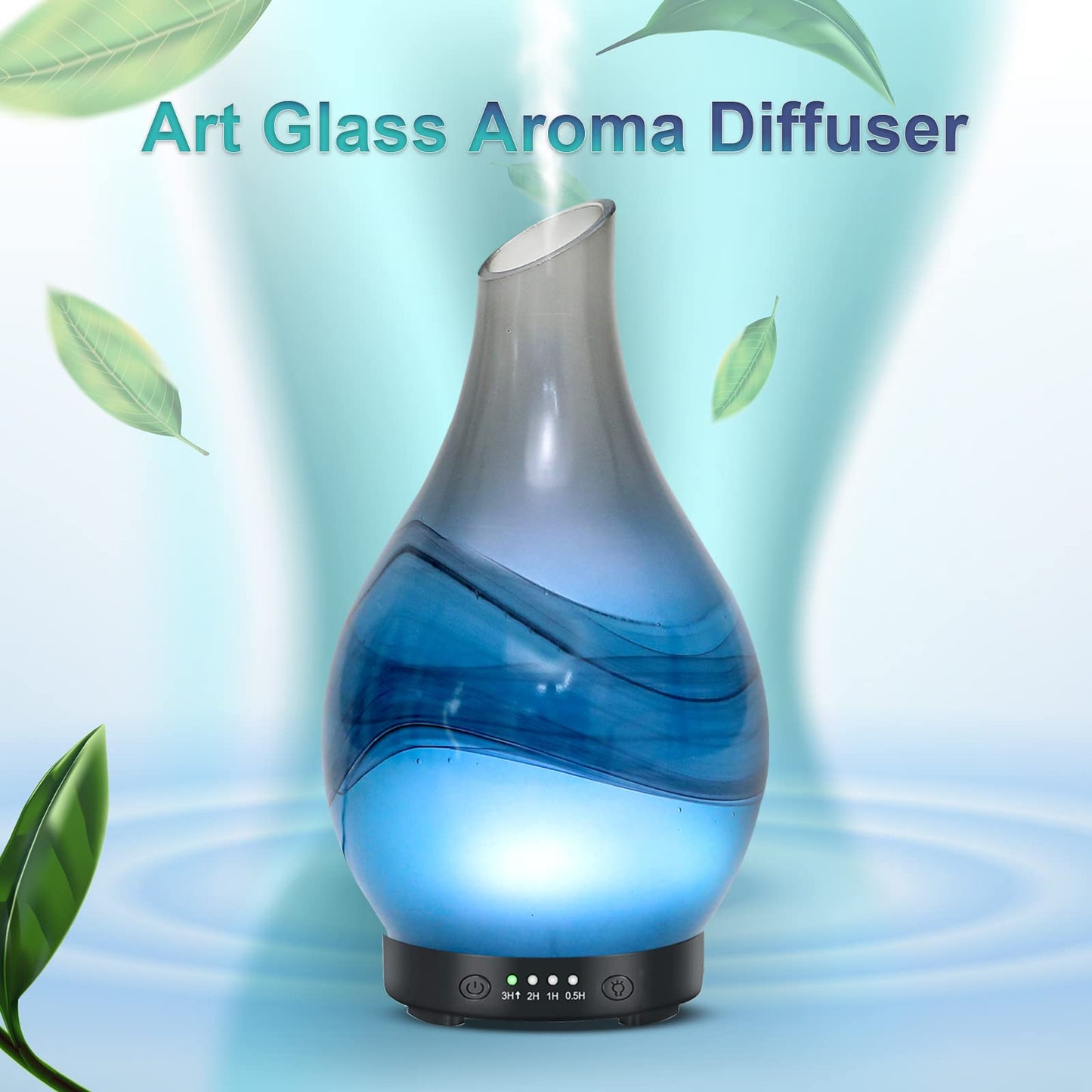 MAXWINER Essential Oil Diffusers Ultrasonic 3D Glass Aromatherapy Diffuser, Auto Shut-Off, Timer Setting, 7 Colors LED Lights Changing for Home, Office, Spa 120ml