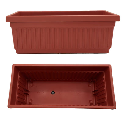 The HC Companies 18 Inch Venetian Rectangular Window Planter Box - Lightweight Plastic Indoor Outdoor Plant Pot with Drainage for Windowsill, Herbs, Flowers, Clay (Pack of 2)