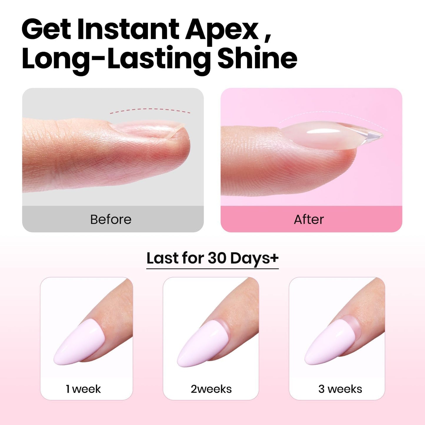 Beetles Tipex Instant Apex Nail Tips Kit, Coffin Long 224Pcs 16 Sizes Pre-Building & Pre-Etched Thicker Acrylic Nails False Nail Extension with Tipex Nail Glue Mini Nail Lamp