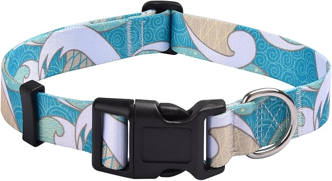 MarukoPet Dog Collar, Adjustable for Small Medium Large Dogs Puppy, Cute Design with Bohemia Floral Tribal Geometric Patterns Boys Girls Dog Collar(Sea Wave-M)