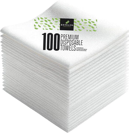 DAVELEN Disposable Large Luxury Towels (100-Count) Spa and Salon Quality Softness for Guests, Clients | Hair, Face, Body Use | Luxurious Comfort, Ecofriendly (100, 32x16 inches)