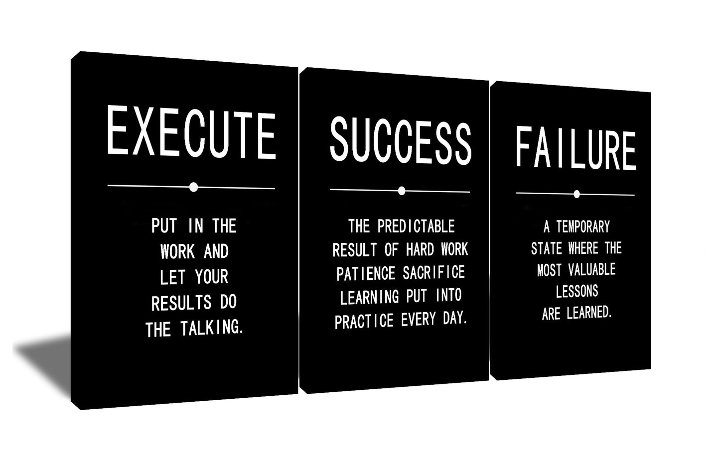 Success Quote Canvas Painting Wall Art Inspirational Wall Art Execute Failure Definition 3 Pieces Black Poster Positive Motivational Framed Artwork Prints Picture for Living Room Office [72''Wx 36''H]
