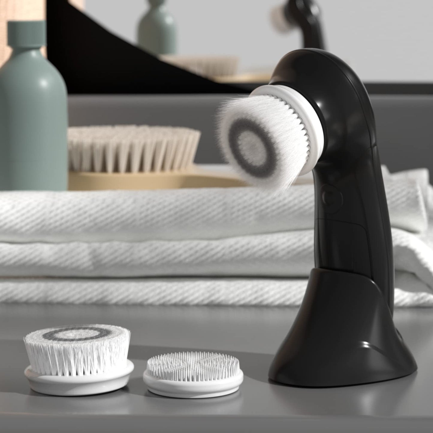 TOUCHBeauty Facial Cleansing Brush Electric, Face Cleansing Brush with Stand, 3 Brush Heads, 2 Speeds, IPX5 Waterproof, Battery-Powered, Suitable for All Skin Types, TB-0759D