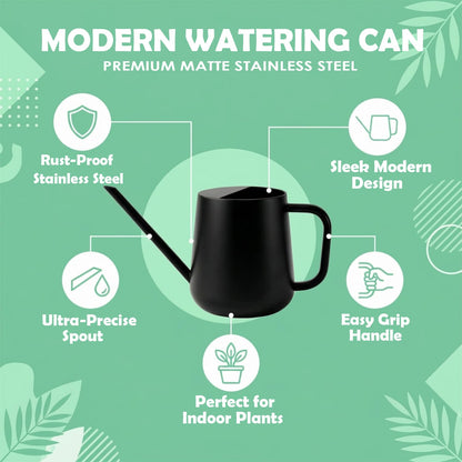 Chemlliy Watering Can for Indoor & Outdoor Plants, 35 oz/1000ml Watering Can with Metal Handle, Stainless Steel Garden Long Spout Watering Pot for Indoor House Plants Bonsai Flower Decorative