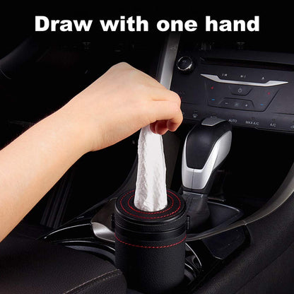 Car Tissue Tube, Cylinder Tissue Box Diameter 2.75'' PU Leather Round Tissues Container for Car Cup Holder, Up to 30 Count Tissue