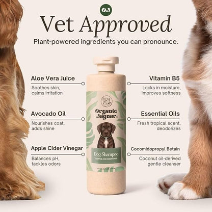 Organic Jaguar Natural Dog Shampoo – Hypoallergenic, Moisturizing, & Soothing for Sensitive Skin – All-Natural, Chemical-Free, Vegan, Cruelty-Free – Safe for Puppies & Dogs of All Breeds