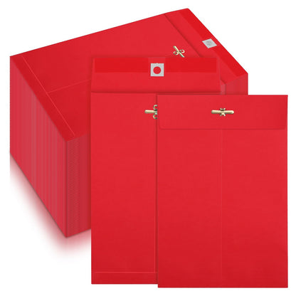 Mooliwe 150 Pcs Manilla Envelopes with Clasp 9 x 12 Red Kraft Catalog Envelopes Bulk Letter Size 28lb Heavy Duty for Home Office Business