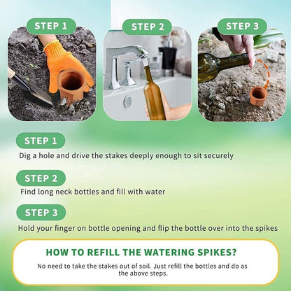 Tcamp 15 Pack Terracotta Watering Spikes, Plant Watering Devices Wine Bottle Automatic Plant Self Watering Spikes for Vacations, Self-Watering Stakes for Indoor Outdoor Plants