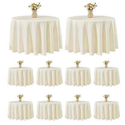 VidaFete Tablecloth 10 Pack 120inch Round Table Cloth Polyester, Stain Wrinkle Resistant Polyester Dining Table Cover for Kitchen Dinning Party Wedding Round Tabletop Buffet Decoration(Ivory)