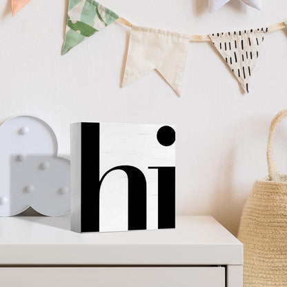 JXREQ Office Welcome Home Sign Desk Decor, Hi Sign, Home Office Decor, Farmhouse Decor Housewarming Nursery Living Room Kitchen Bathroom Tabletop Decor, 5x5 Inch