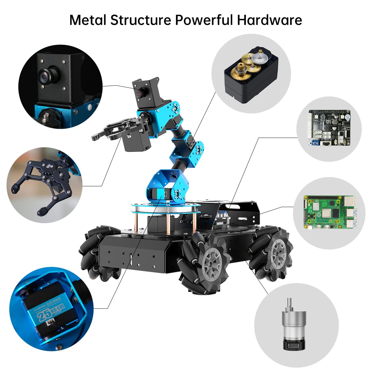 HIWONDER 6DOF Robot Arm for Raspberry Pi 5 AI Vision Robotic Arm Car with 4WD Mecanum Wheel Chassis DIY Robot ROS Open Source for Adults and Teens, ArmPi Pro RaspberryPi5 4GB