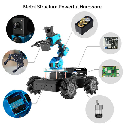 HIWONDER 6DOF Robot Arm for Raspberry Pi 5 AI Vision Robotic Arm Car with 4WD Mecanum Wheel Chassis DIY Robot ROS Open Source for Adults and Teens, ArmPi Pro RaspberryPi5 4GB