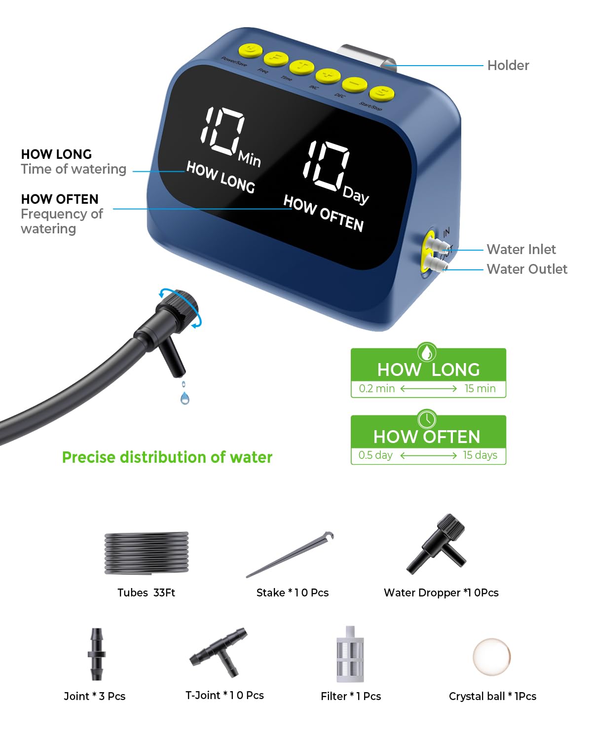 Automatic Watering System for Potted Plants, Plant Waterer, DIY Drip Irrigation Kit with Smart Timer, Waterproof LED Display & Large Capacity Battery, Precise Distribution of Water (Blue)