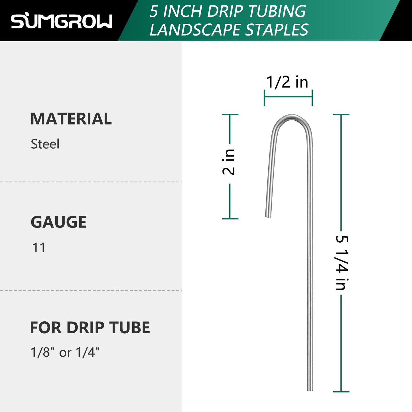 SUMGROW 120 Pack Drip Tubing Stakes, 5 inch Galvanized Steel Landscape Staples for 1/4" or 1/8" Diameter Tubing - Irrigation Anchors for Garden and Lawn