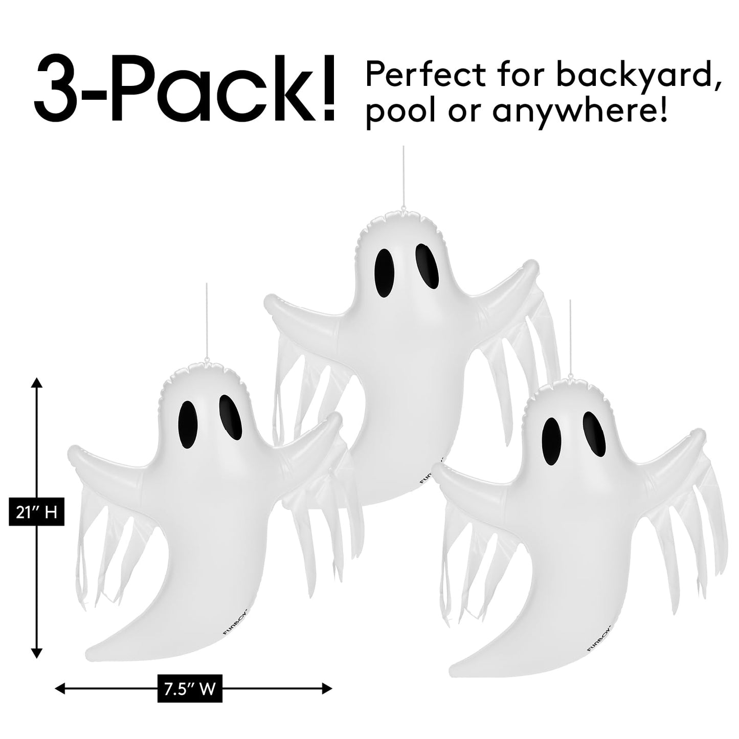 FUNBOY Hanging Ghost Halloween Décor (3 Pack) – Includes Suction Cups & Hangers, Indoor/Outdoor Spooky Decorations