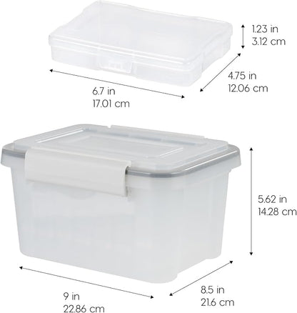IRIS USA 4" x 6" |Made in USA| 2-Pack WeatherPro Photo Storage Box and Picture Containers, 7 Inner Cases for Tasks, Stickers, Ephemera, & Flashcards - Clear