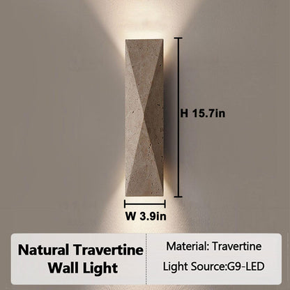 PLSDH Modern Travertine Wall Sconce, 15.7" Natural Yellow Stone Wall Lamp, Geometric Wall Light, 2-Light G9, Up Down Sconce for Living Room Bedroom Hallway Entryway