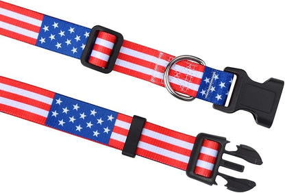 Mihqy American Flag Dog Collar - Patriotic, US Flag Pattern, Star & Stripes, Fourth of July Dog Collar, Adjustable for Small Medium Large Dogs(Classic US,S)