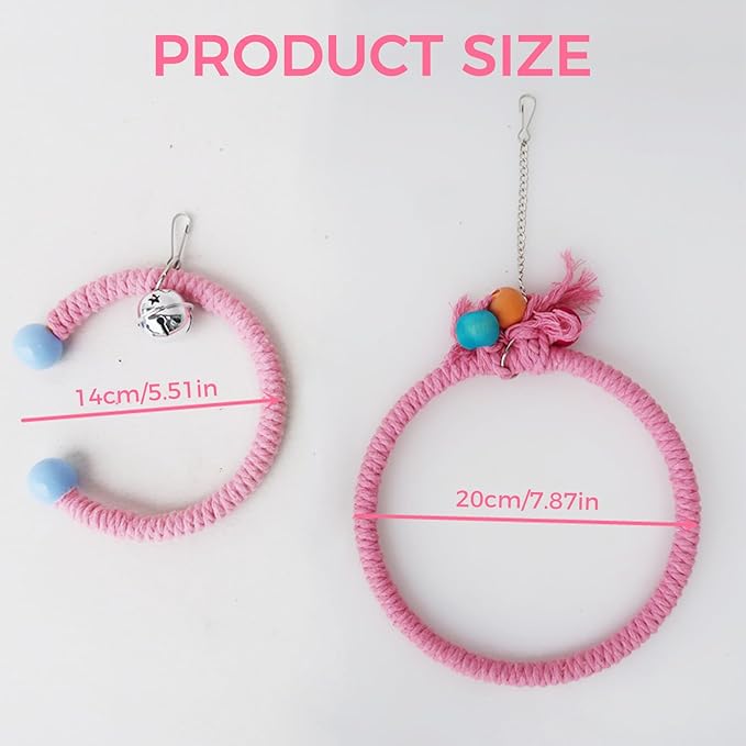 Colorful Circular Bird Swing,Bird Rope Chewing Toys Parrot Cage Bite Toys (Small Half-Round Pink)