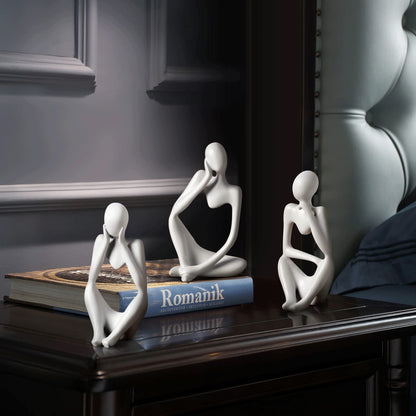 BrownLove 3pcs Decor White Thinker Statue Abstract Art Sculpture，Resin Collectible Figurines for Home Living Room Office Shelf Decoration