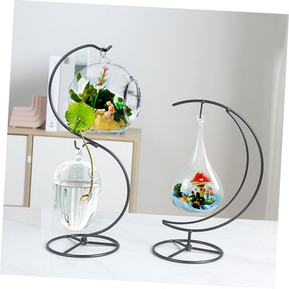 Garneck Moon Plant Stand Ornament Display Holder Iron Half Moon Pendulum Stand for Hanging Glass Ornaments and Air Plants Modern Decorative Rack for Home Office Balcony Garden Space Saving