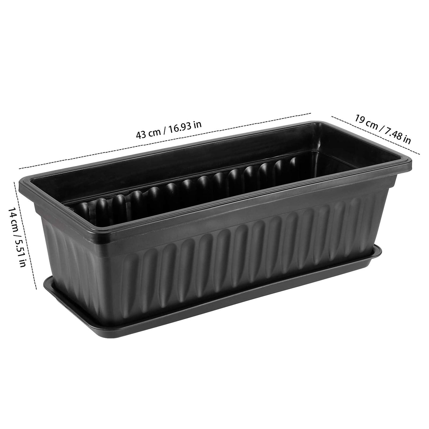 ZEONHAK 6 Pack 17 Inch Flower Window Box, Plastic Vegetable Planters Long Pots with Tray, Black Garden Flower Plant Pot for Windowsill Patio Garden Porch Balcony, with 30 PCS Plant Labels