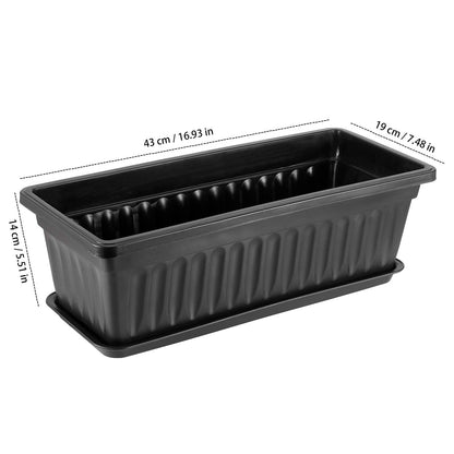 ZEONHAK 6 Pack 17 Inch Flower Window Box, Plastic Vegetable Planters Long Pots with Tray, Black Garden Flower Plant Pot for Windowsill Patio Garden Porch Balcony, with 30 PCS Plant Labels