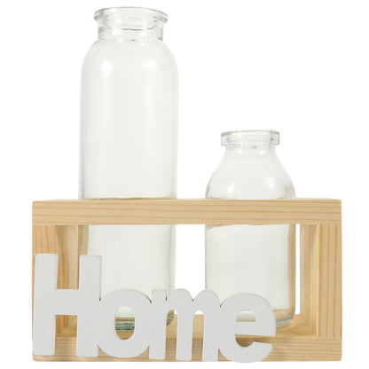 Luxshiny Hydroponic Glass Plant Vase with Wooden Stand, Nordic Style Indoor Terrarium Planter for Home Desk Decoration, 2pcs Set