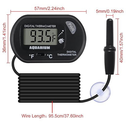 2Pack Digital Aquarium Thermometer with Large LCD Display, Reptile Thermometer for Vehicle, Terrarium, Fish Tank, Refrigerator