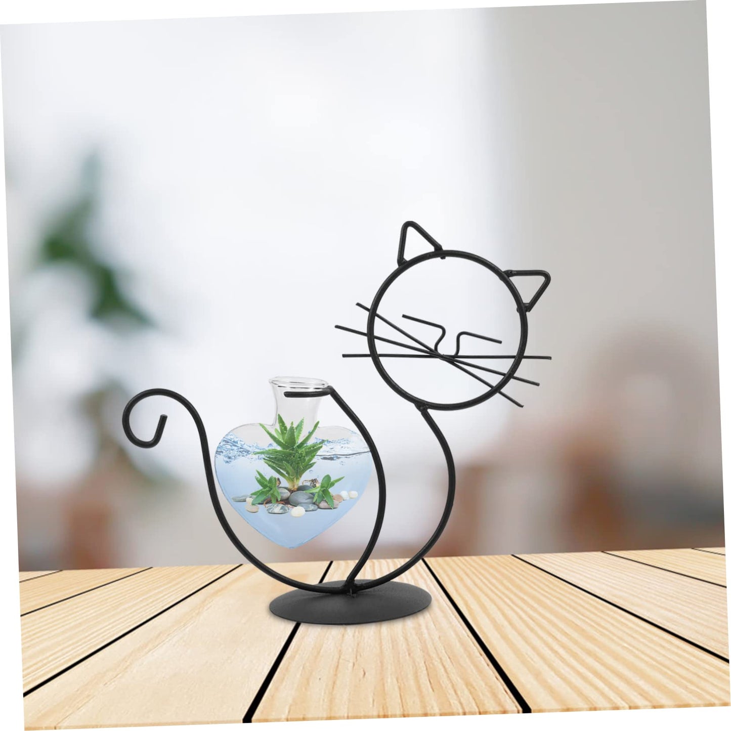BESTOYARD 2pcs Cat Wrought Iron Vase Desktop Plant Terrarium Flowers Vase Air Plant Hanger Iron Art Frame Vases Cactus Decor Iron Succulent Terrarium Glass Simple Flower Arrangement, As Shownx2pcs