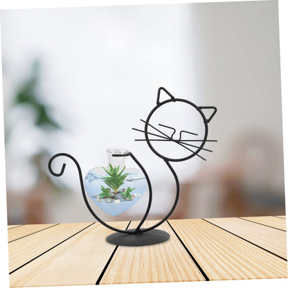 BESTOYARD 2pcs Cat Wrought Iron Vase Desktop Plant Terrarium Flowers Vase Air Plant Hanger Iron Art Frame Vases Cactus Decor Iron Succulent Terrarium Glass Simple Flower Arrangement, As Shownx2pcs