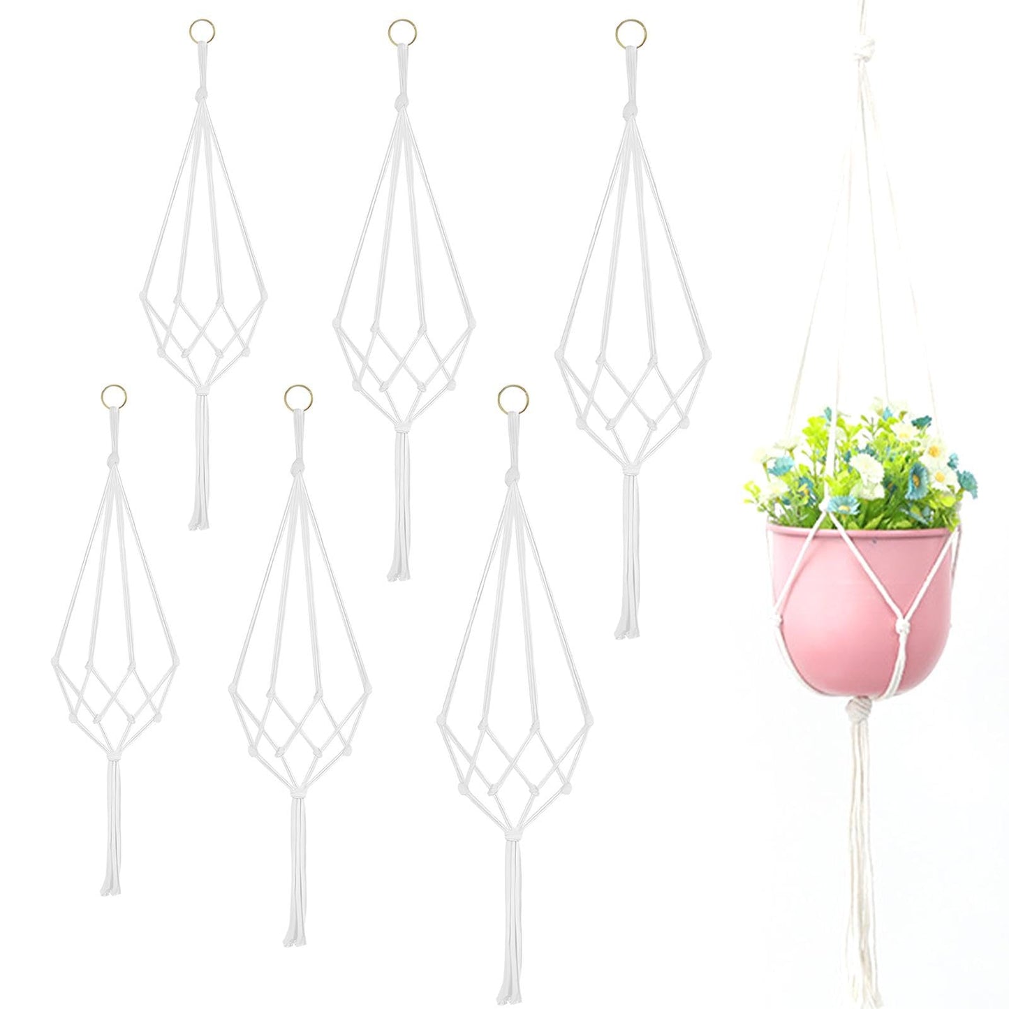 6 Pack Macrame Hanging Planter Holder 3 Sizes Indoor Hanging Planter Basket,Hanging Planter Basket Rope Holder Bohemian Hanging Planter for Home Bedroom Window Farmhouse Decor