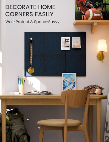 Felt Bulletin Board Tiles -28"x18" Cork Board Alternative for Office Decor, Push Pin Board Wall Organizer 6-Pack - Carbon Blue