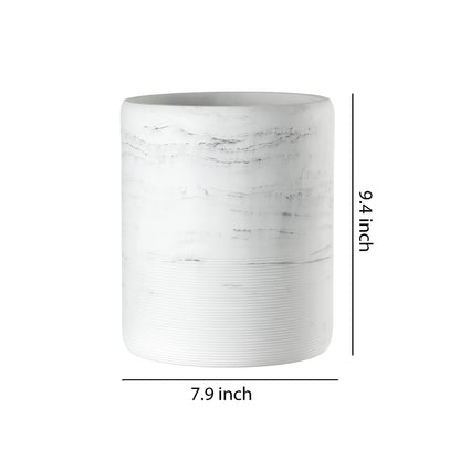 QL DESIGN Bathroom Trash Can - Decorative Wastebasket Finished in Resin, Beautiful Marble Look, Modern Round Waste Basket for Bathroom, Powder Room Or Living (Marble Style), white