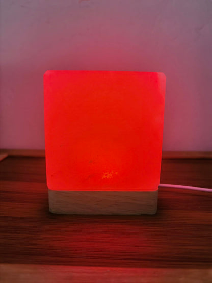YZYOE USB Colour Gradient Himalayan Salt lamp, Solid Wood Base Atmosphere Decoration Square Salt lamp with Remote Control, Natural Crystal Stone Bedside Night Light, Handmade Crafts.