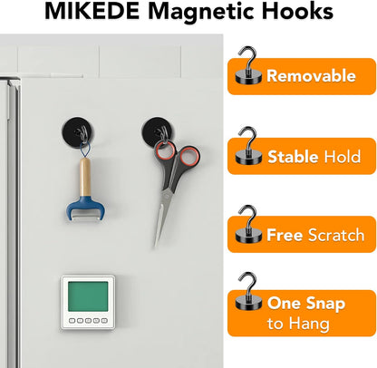 MIKEDE Black Magnetic Hooks, 80Lbs Heavy Duty Earth Magnets with Hooks for Cruise Cabin, Strong Magnet Hooks for Hanging, Super Metal Magnetic Hanger for Grill, Fridge, Kitchen - Pack of 10