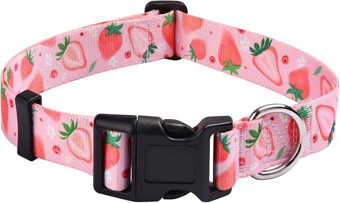 MarukoPet Dog Collar, Adjustable for Small Medium Large Dogs Puppy, Cute Design with Bohemia Floral Tribal Geometric Patterns Boys Girls Dog Collar(Strawberry-L)