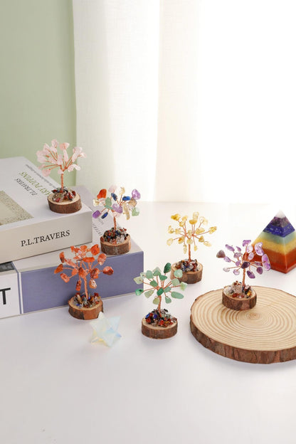 Jovivi 12pcs Chakra Crystal Tree Set, Tree of Life Gemstone Money Trees w/Wooden Base,Natural Healing Crystals Stones for Positive Energy Good Luck Home Office Decor for Women Mom Birthday Gifts