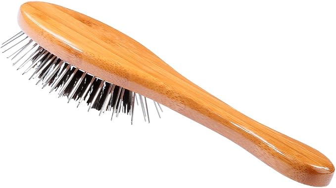BASS Brushes THE Hybrid PET Groomer Oval Brush, Bamboo-Dark Finish, Small